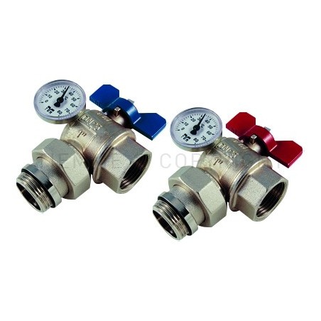 VALVOLA SFERA 90 gradi NI ORING PRETEN ATT TERMOMETRO REVERSIB PER COLL 1" ISO228 LEVA FARF BLU - 2183R TIEMME 2120032 1