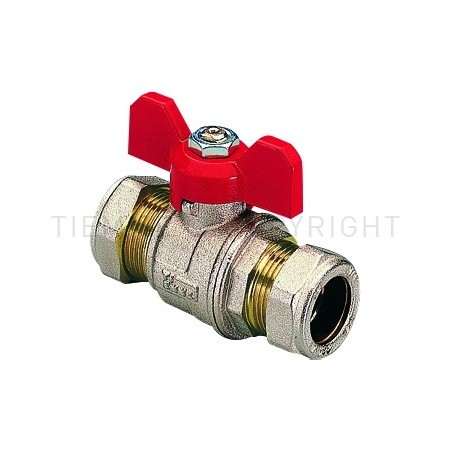 VALVOLA SFERA NI A COMPRES TUBO CU Ø 28 - 28 LEVA FARF ROSSA - 2152 TIEMME 2140007 1