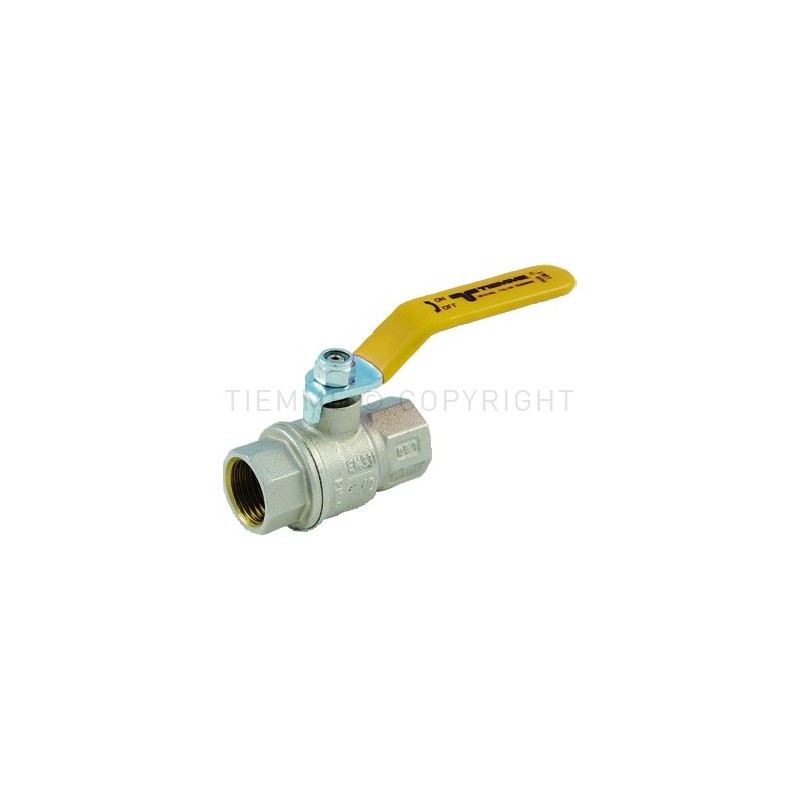 VALVOLA SFERA NI URAGANO GAS F - F 3/8" ISO7 LEVA ACCIAIO PIATTA PLASTIF GIALLA - 2200G TIEMME 2210018 1