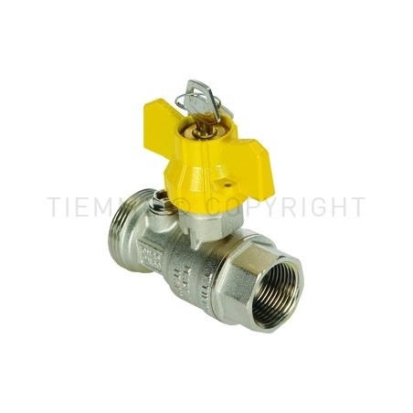 VALVOLA SFERA NI GAS POST CONT DIR M - F PR PRES 1"1/4M X 3/4" ISO7 LEVA FARF SERR GIALLA - PCONT01SER TIEMME 2210052 1