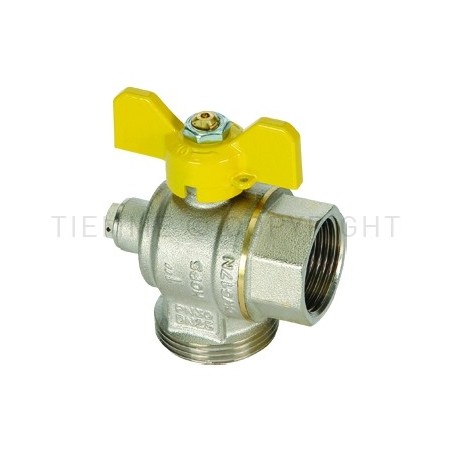 VALVOLA SFERA NI GAS POST CONT 90 gradi M - F PR PRES 1"1/4M X 3/4" ISO7 LEVA FARF GIALLA PCONT05 TIEMME 2210074 1