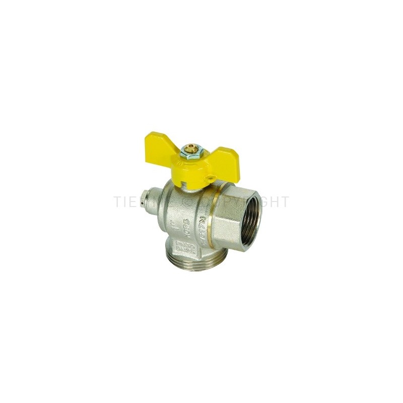 VALVOLA SFERA NI GAS POST CONT 90 gradi M - F PR PRES 1"1/4M X 1" ISO7 LEVA FARF GIALLA PCONT05 TIEMME 2210078 1