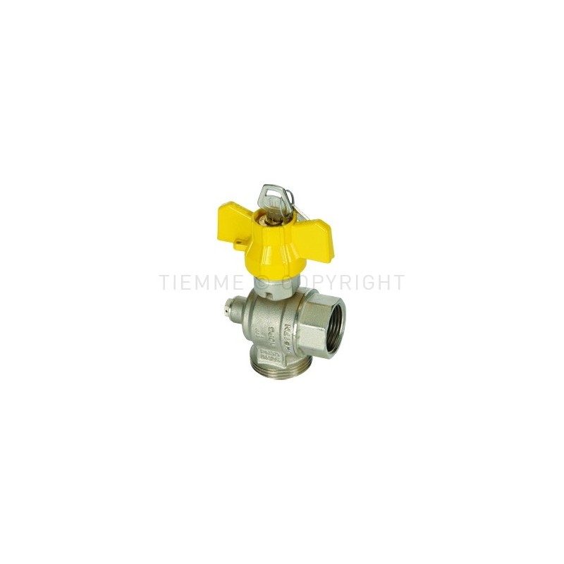 VALVOLA SFERA NI GAS POST CONT 90 gradi M - F PR PRES 1"1/4M X 1" ISO7 LEVA FARF SERR GIALLA - PCONT05SER TIEMME 2210080 1