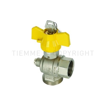 VALVOLA SFERA NI GAS POST CONT 90 gradi M - F PR PRES 1"1/4M X 1" ISO7 LEVA FARF SERR GIALLA - PCONT05SER TIEMME 2210080 1