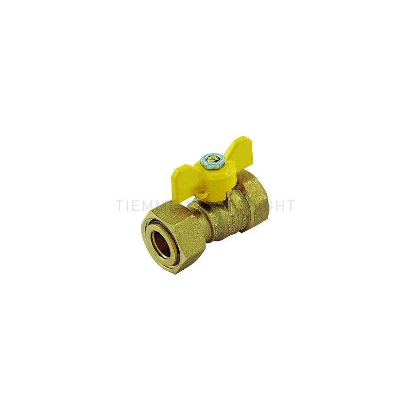 VALVOLA SFERA GAS F/GIRELLO 1/2"FEM ISO228X3/4" FEM LEVA FARF PIOMB GIALLA - 2263G TIEMME 2220040 1