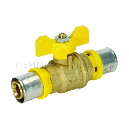 VALVOLA SFERA A PRESS TUBO AL - PEX GAS Ø 20 - 20 LEVA FARF GIALLA - 2691 TIEMME 2600003 1