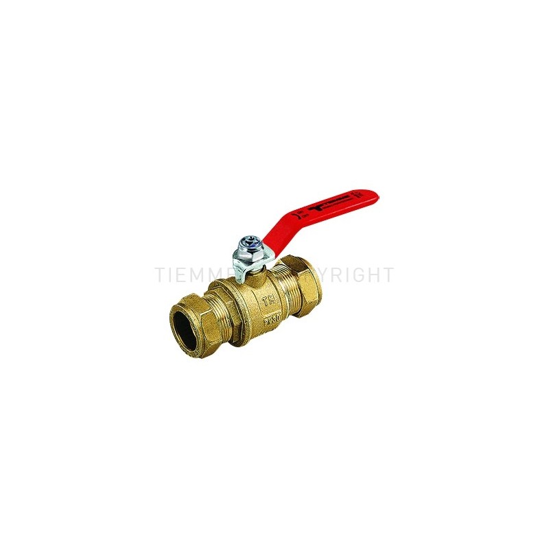 VALVOLA SFERA CW602N TUBO CU/CU Ø 28 LEVA ACCIAIO PIATTA PLASTIF ROSSA - 2132CZ TIEMME 2030007 1