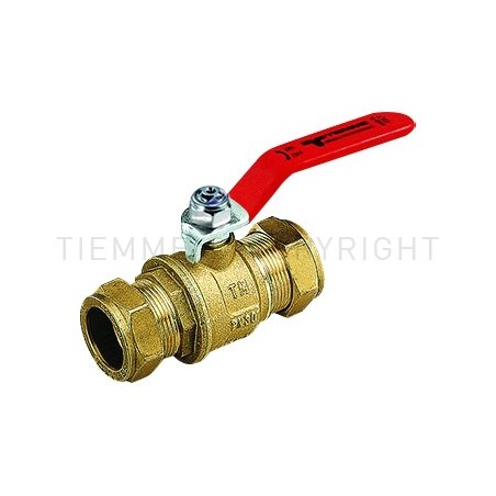 VALVOLA SFERA CW602N TUBO CU/CU Ø 28 LEVA ACCIAIO PIATTA PLASTIF ROSSA - 2132CZ TIEMME 2030007 1