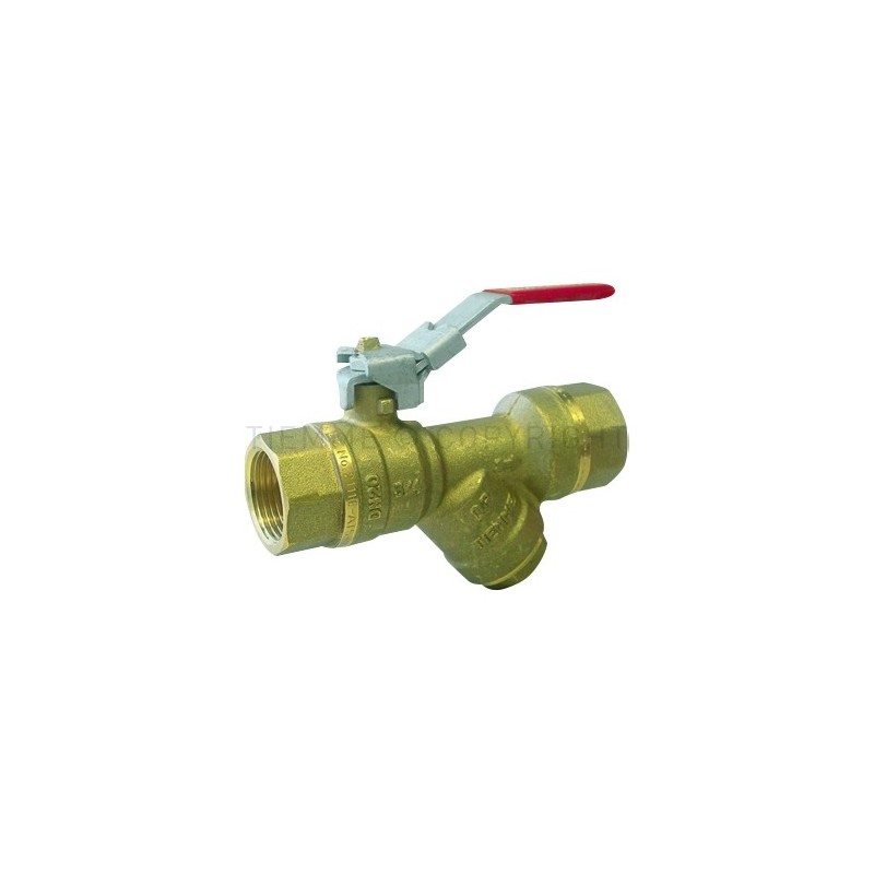 VALVOLA SFERA CW602N CON FILTRO F - F 1/2" ISO7 LEVA ACCIAIO PIATTA LUCCHET ROSSA - 3675CZLOCK TIEMME 2030022 1