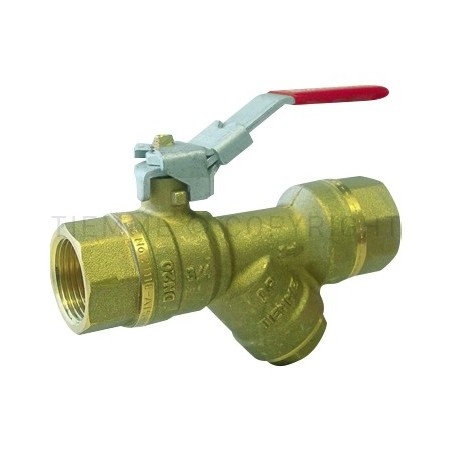 VALVOLA SFERA CW602N CON FILTRO F - F 1/2" ISO7 LEVA ACCIAIO PIATTA LUCCHET ROSSA - 3675CZLOCK TIEMME 2030022 1