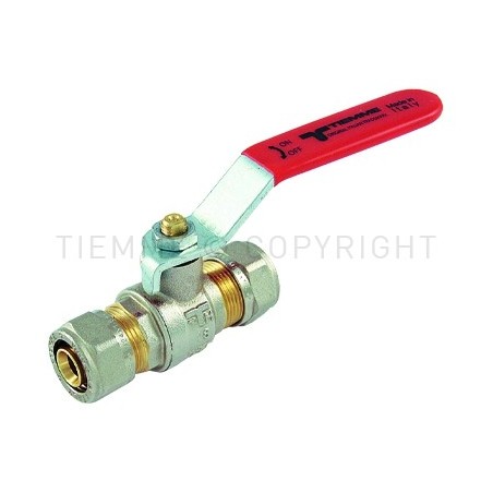 VALVOLA SFERA NI A STRINGERE TUBO AL - PEX Ø 16 SP 2 LEVA ACCIAIO PIATTA PLASTIF ROSSA - 2163 TIEMME 1620023 1