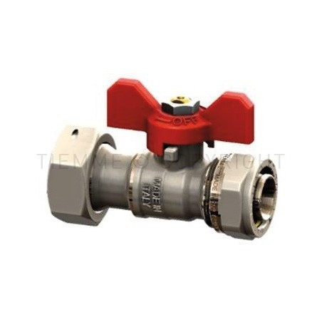 VALVOLA SFERA NI A STRINGERE/GIRELLO TUBO AL - PEX Ø 16 X 3/4" LEVA FARF ROSSA - 2160 TIEMME 1620114 1