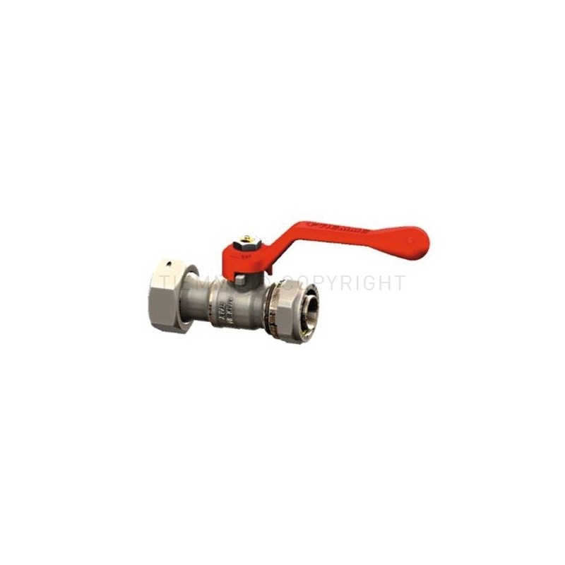 VALVOLA SFERA NI A STRINGERE/GIRELLO TUBO AL - PEX Ø 26 X 3/4" LEVA ALLUMINIO ROSSA - 2161 TIEMME 1620122 1
