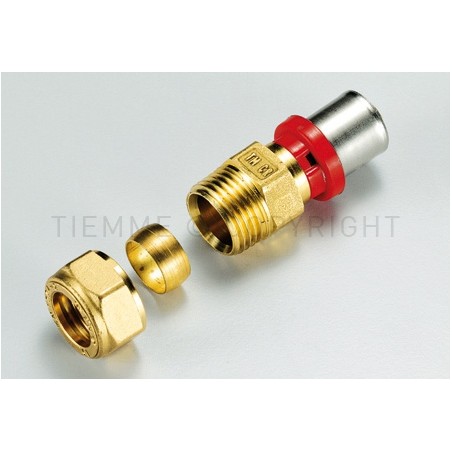 RACCORDO DIRITTO DOPPIO A PRESS/COMPRES TUBO AL - PEX/CU Ø 16 - 14 - 1651KB TIEMME 1651026 1