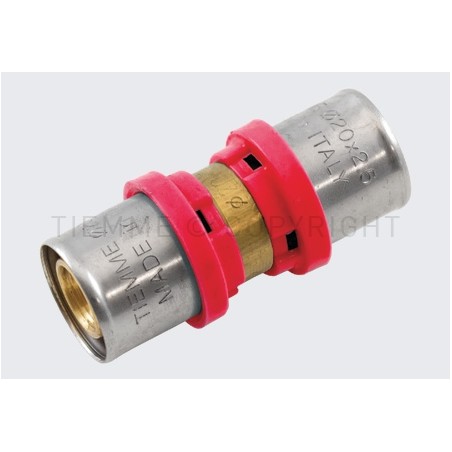 RACCORDO DIRITTO DOPPIO COMPACT A PRESS TUBO AL - PEX Ø 20(2,0) - 20(2,5) - 1651CT TIEMME 1660098 1