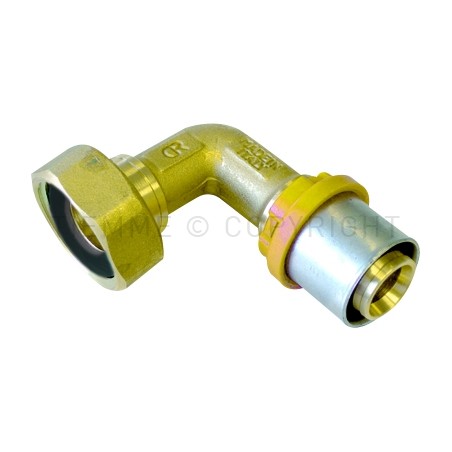 RACCORDO CURVO CON GIRELLO E GUARNIZIONE PIANA A PRESS TUBO AL - PEX GAS Ø 26 X 3/4" - 2660BP TIEMME 2650060 1