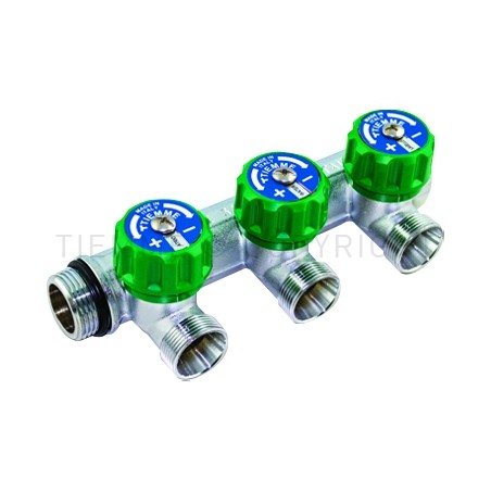 Collettori con rubinetti d'arresto MAXIMA CORNER 3/4"G con 3 vie 24X19(16) maschio, in ottone cromato Tiemme 1850005 1850005 1
