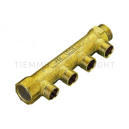 Collettore LINEARE in ottone 3/4"G maschio-femina con 2 vie 1/2"x16 maschio, in ottone giallo Tiemme 1910004 1910004 1