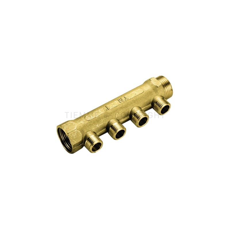 Collettore LINEARE in ottone 1"G maschio-femina con 2 vie 1/2" maschio, in ottone giallo Tiemme 1910059 1910059 1