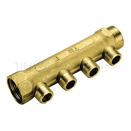Collettore LINEARE in ottone 1"G maschio-femina con 2 vie 1/2" maschio, in ottone giallo Tiemme 1910059 1910059 1
