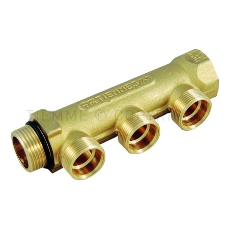 Collettore LINEARE in ottone 1"G maschio-femina con 2 vie 24x19fil (Ø18) maschio, in ottone giallo Tiemme 1910084 1910084 1