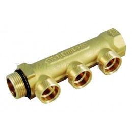 Collettore LINEARE in ottone 1"G maschio-femina con 5 vie 24x19fil (Ø18) maschio, in ottone giallo Tiemme 1910087 1910087 1