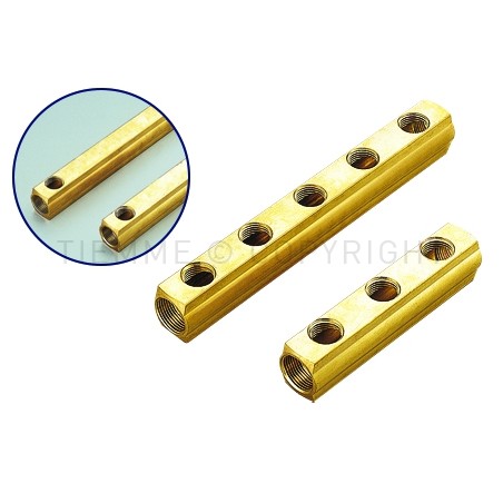 Collettore da barra in ottone ø 1"1/4G con 5 uscite 1/2" ed un attacco da 3/8" per valvola sfiato aria Tiemme 1970083 1970083 1