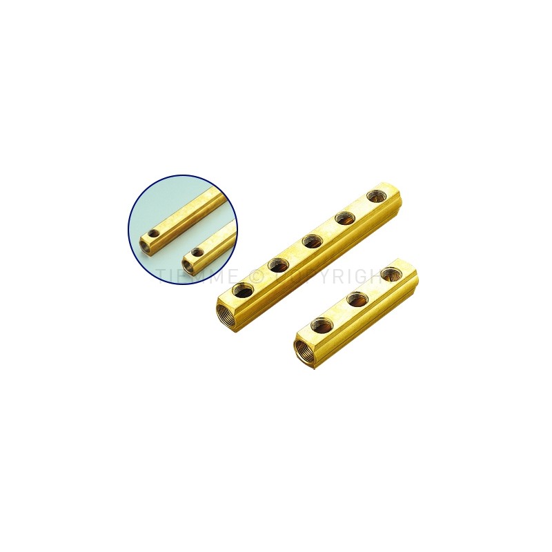 Collettore da barra in ottone ø 1"1/4G con 11 uscite 1/2" ed un attacco da 3/8" per valvola sfiato aria Tiemme 1970108 1970108 1