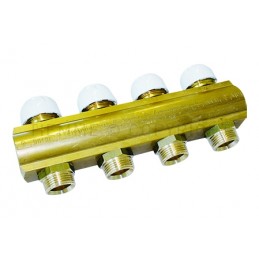 Collettore di distribuzione ø 1"G con 3 vie ø 3/4" con di valvole di intercettazione manuale termostatizzabili Tiemme 3030014 30