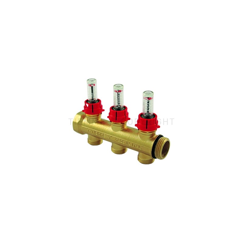 Collettore di distribuzione FLOOR ø 1"G con 3 vie ø 3/4" con valvole di intercettazione manuale termostatizzabili Tiemme 3040012