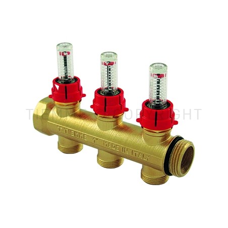 Collettore di distribuzione FLOOR ø 1"1/4G con 2 vie ø 3/4" con valvole di intercettazione termostatizzabili Tiemme 3040136 3040