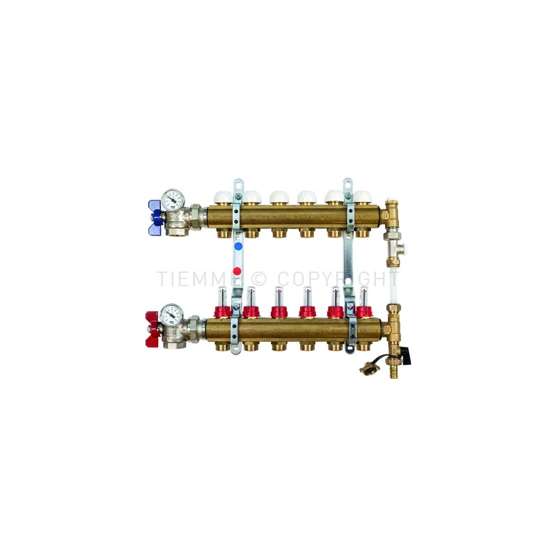 COPPIA COLLETTORI DI DISTRIBUZIONE FLUSSIM VALVOLA 90 gradi BYPASS 1" 07D 3/4"(18) INT 50 - 3881BY TIEMME 3870075 1