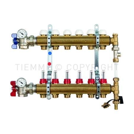 COPPIA COLLETTORI DI DISTRIBUZIONE FLUSSIM VALVOLA 90 gradi BYPASS 1" 07D 3/4"(18) INT 50 - 3881BY TIEMME 3870075 1