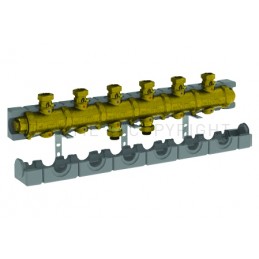 COLLETTORE OTTONE 2,2 M3/h N gradi3 CIRCUITI ATT 1"1/2 SEDE PIANA A 6 MODULI INT 125 - 5538G3M6 TIEMME 5570371 1