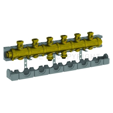 COLLETTORE OTTONE 2,2 M3/h N gradi3 CIRCUITI ATT 1"1/2 SEDE PIANA A 6 MODULI INT 125 - 5538G3M6 TIEMME 5570371 1