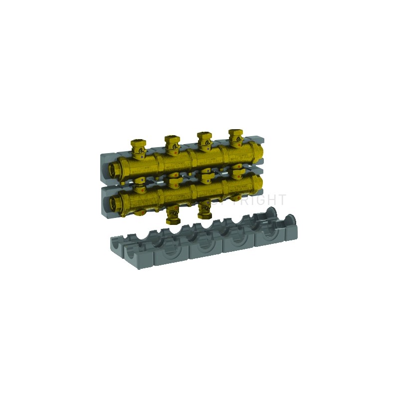COLLETTORE OTTONE 6,5 M3/h N gradi3 CIRCUITI ATT 1"1/2 SEDE PIANA A 4 MODULI INT 125 - 5540G3M4 TIEMME 5570373 1