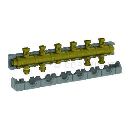 COLLETTORE OTTONE 2,2 M3/h N gradi4 CIRCUITI ATT 1"1/2 SEDE PIANA A 6 MODULI INT 125 - 5538G4M6 TIEMME 5570477 1
