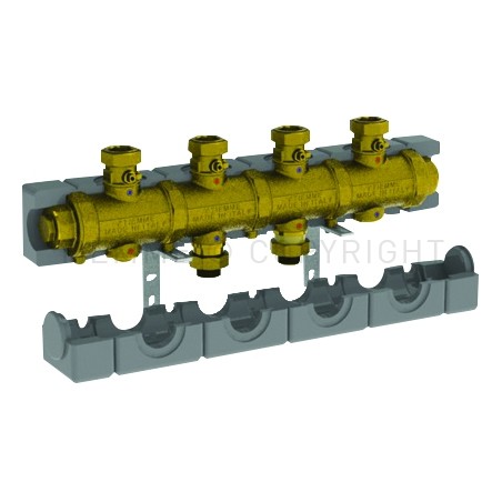 COLLETTORE OTTONE 2,2 M3/h N gradi2 CIRCUITI ATT 1"1/2 SEDE PIANA A 4 MODULI INT 125 CAR/SCAR - 5538G2M4 TIEMME 5570485 1