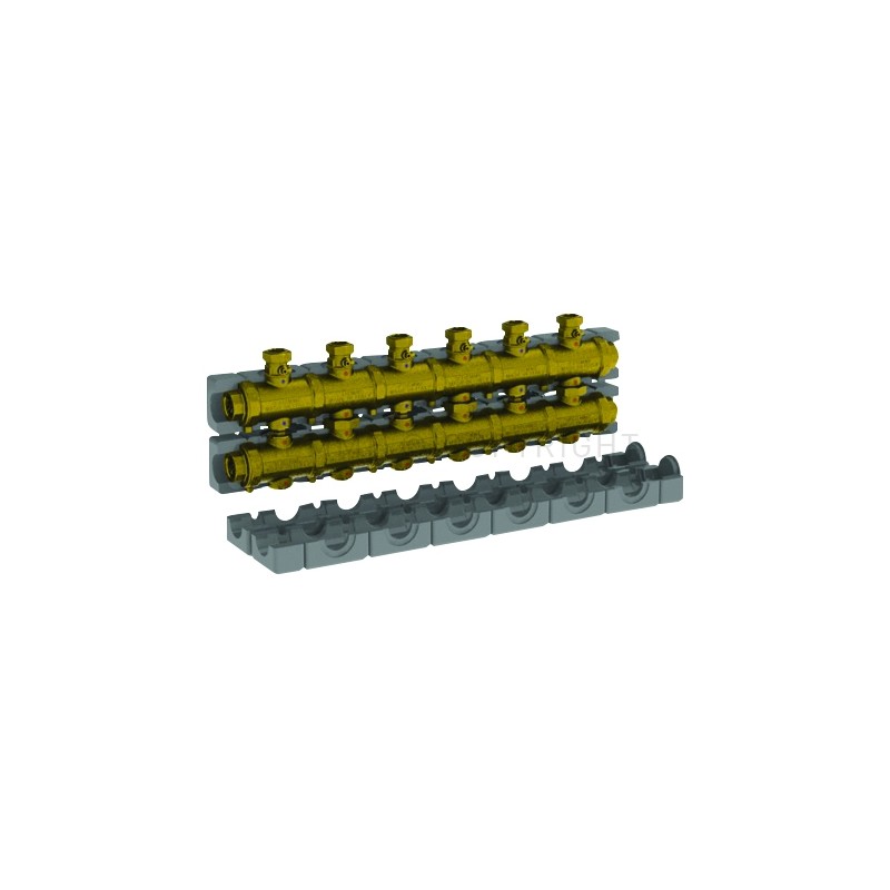COLLETTORE OTTONE 6,5 M3/h N gradi3 CIRCUITI ATT 1"1/2 SEDE PIANA A 6 MODULI INT 125 CAR/SCAR - 5540G3M6 TIEMME 5570494 1