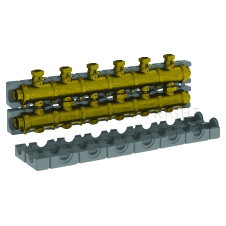COLLETTORE OTTONE 6,5 M3/h N gradi3 CIRCUITI ATT 1"1/2 SEDE PIANA A 6 MODULI INT 125 CAR/SCAR - 5540G3M6 TIEMME 5570494 1
