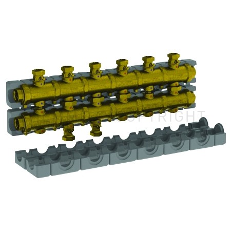 COLLETTORE OTTONE 6,5 M3/h N gradi4 CIRCUITI ATT 1"1/2 SEDE PIANA A 6 MODULI INT 125 CAR/SCAR - 5540G4M6 TIEMME 5570496 1