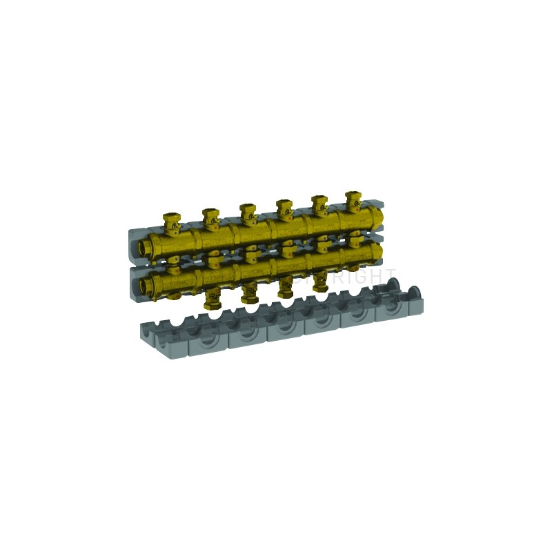COLLETTORE OTTONE 6,5 M3/h N gradi5 CIRCUITI ATT 1"1/2 SEDE PIANA A 6 MODULI INT 125 CAR/SCAR - 5540G5M6 TIEMME 5570500 1