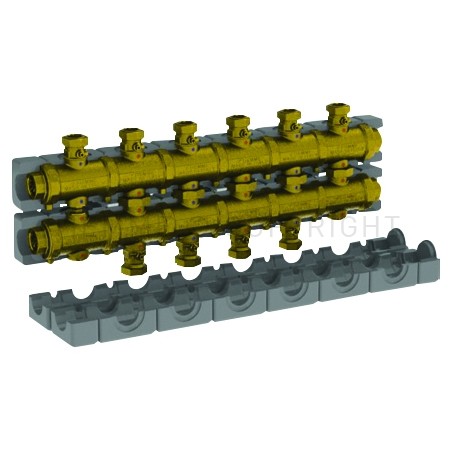 COLLETTORE OTTONE 6,5 M3/h N gradi5 CIRCUITI ATT 1"1/2 SEDE PIANA A 6 MODULI INT 125 CAR/SCAR - 5540G5M6 TIEMME 5570500 1