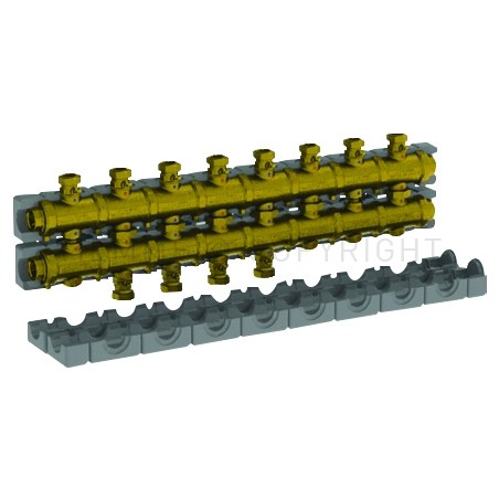 COLLETTOR OTTONE 6,5 M3/h N gradi6 CIRCUITI ATT 1"1/2 SEDE PIANA A 8 MODULI INT 125 INVERTITO - 5540G6M8 TIEMME 5570503 1