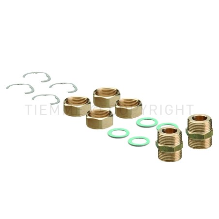 SET COLLEGAMENTO (4 DADI - 4 GUARNIZIONI PIANE - 4 ANELLI - 2 NIPPLI) TUBO INOX DN12 X 1/2" - 1552SET TIEMME 710128 1