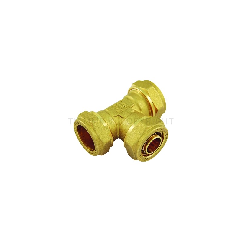 RACCORDO TEE A COMPRES TUBO CU/PE - X/CU Ø 22(CU) - 18(2,5) - 22(CU) - 1138 TIEMME 4710037 1