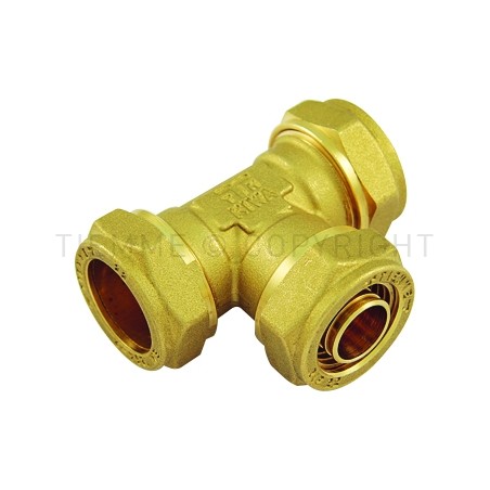 RACCORDO TEE A COMPRES TUBO CU/PE - X/CU Ø 22(CU) - 18(2,5) - 22(CU) - 1138 TIEMME 4710037 1