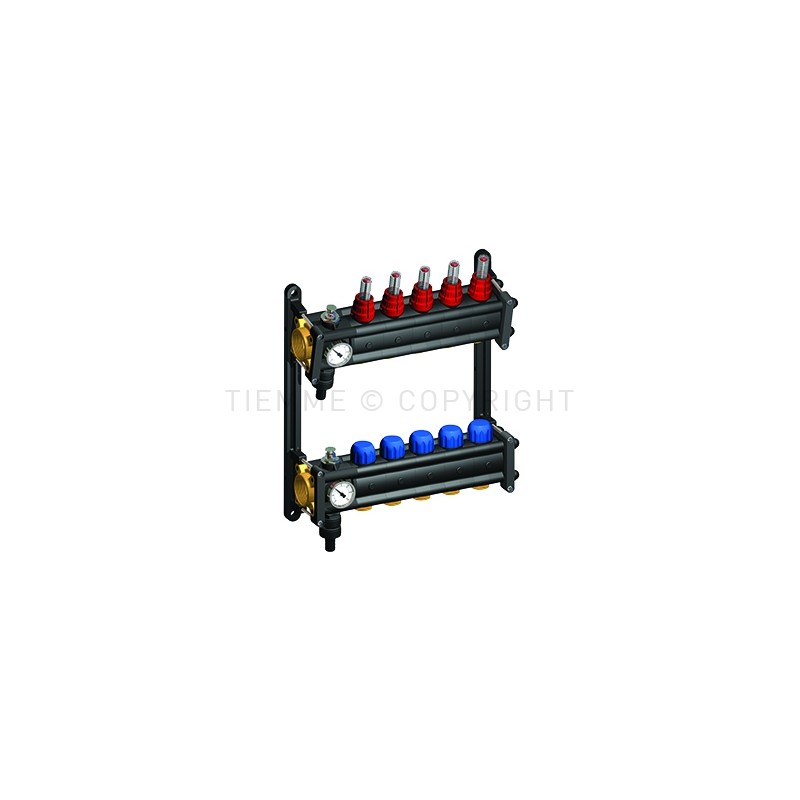 Collettore di distribuzione in poliammide da 1"1/4G con 5 vie 3/4"x18 maschio - Tiemme 3880003 3880003 1