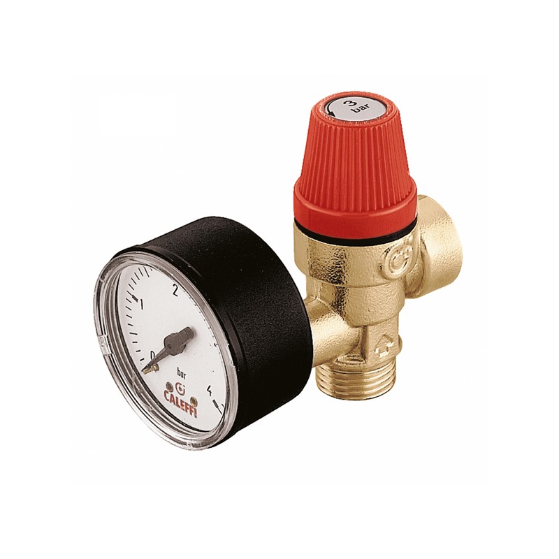 Valvola di Sicurezza 1/2" MF con Attacco Manometro 3 Bar Caleffi 314432 314432 1