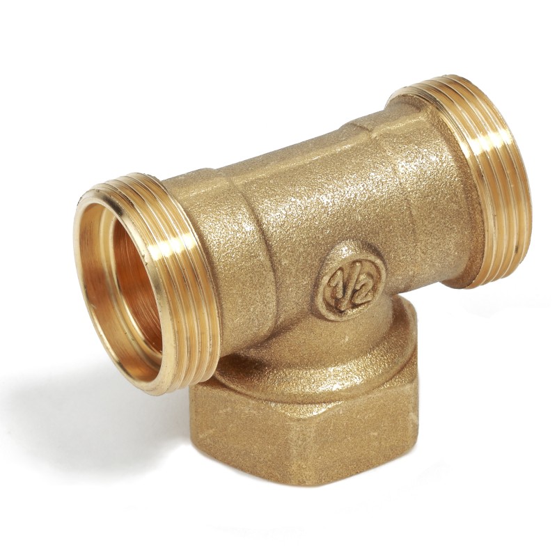 Raccordo a T, filettato femmina in ottone con attacco per adattatore tubo rame, plastica o multistrato misura 16 x 1/2" x 16 R56